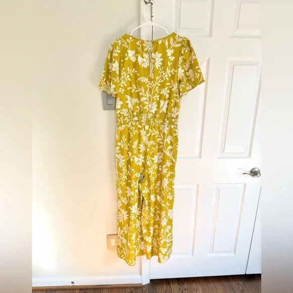Anthropologie Women’s Somerset Wide Leg Jumpsuit in Chartreuse Pockets M Boho - Picture 8 of 15